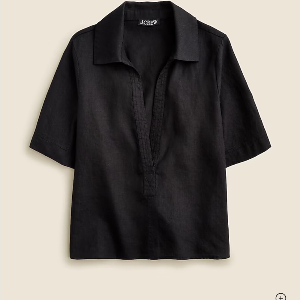 J Crew Black Linen Bungalow Popover Top - Picture 2 of 9